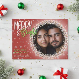 Tarjeta Festiva Luces Navideñas Modernas Alegres y Brillantes Roja