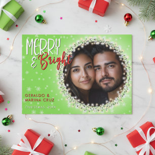 Tarjeta Festiva Luces Navideñas Modernas Alegres y Brillantes Verd