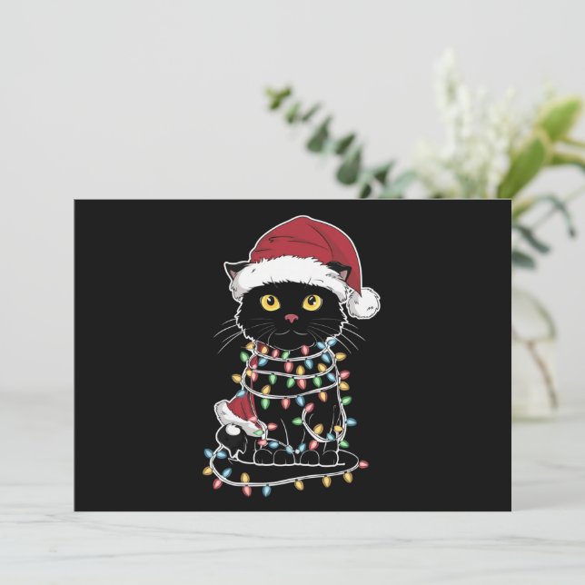 Tarjeta Festiva Luces Navideñas para Amantes de Gatos Divertidos (Anverso de pie)