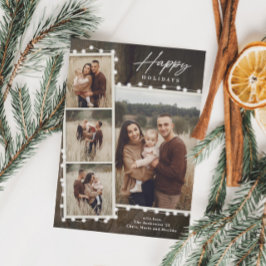 Tarjeta Festiva Luces Navideñas Rústicas Collage de 4 Fotos