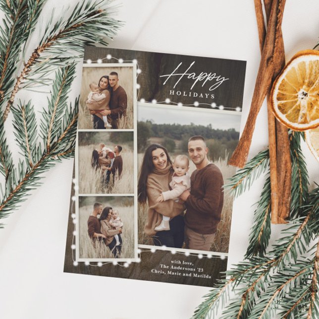 Tarjeta Festiva Luces Navideñas Rústicas Collage de 4 Fotos (Subido por el creador)