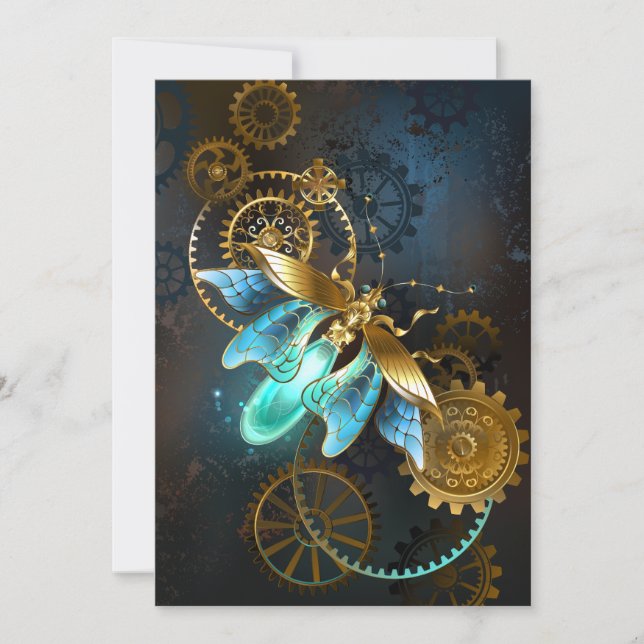 Tarjeta Festiva Luciérnaga de Steampunk (Anverso)