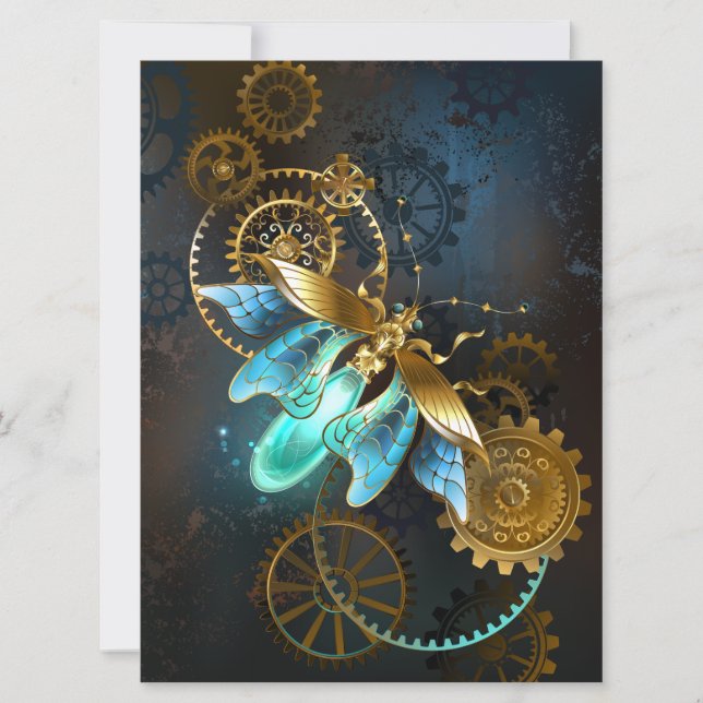 Tarjeta Festiva Luciérnaga de Steampunk (Anverso)