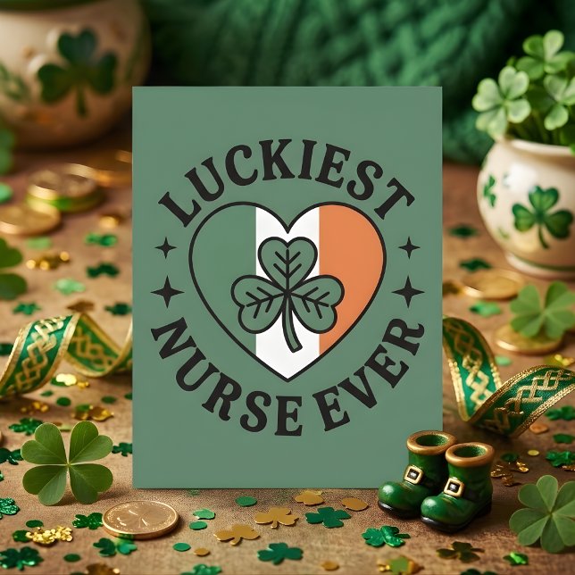 Tarjeta Festiva Luckiest Nurse Ever Irish Shamrock Art (Subido por el creador)