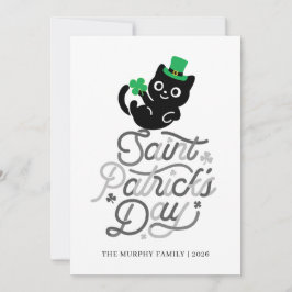 Tarjeta Festiva Lucky Black Cat Shamrock Photo St. Patrick's Day