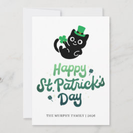 Tarjeta Festiva Lucky Black Cat Shamrock Photo St. Patrick's Day