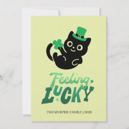 Tarjeta Festiva Lucky Black Cat Shamrock Photo St. Patrick's Day