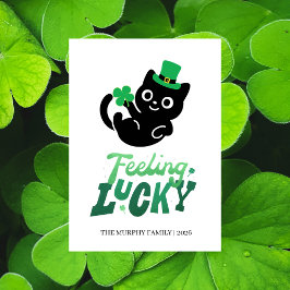 Tarjeta Festiva Lucky Black Cat Shamrock Photo St. Patrick's Day