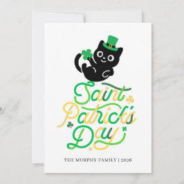 Tarjeta Festiva Lucky Black Cat Shamrock Photo St. Patrick's Day