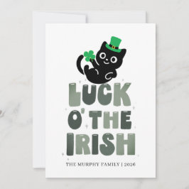 Tarjeta Festiva Lucky Black Cat Shamrock Photo St. Patrick's Day