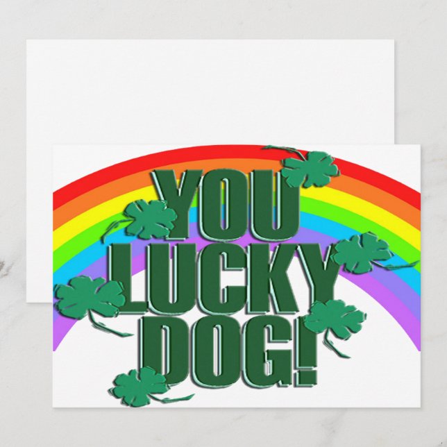 Tarjeta Festiva Lucky Dog and Rainbow St. Patrick's Day Flat (Anverso / Reverso)
