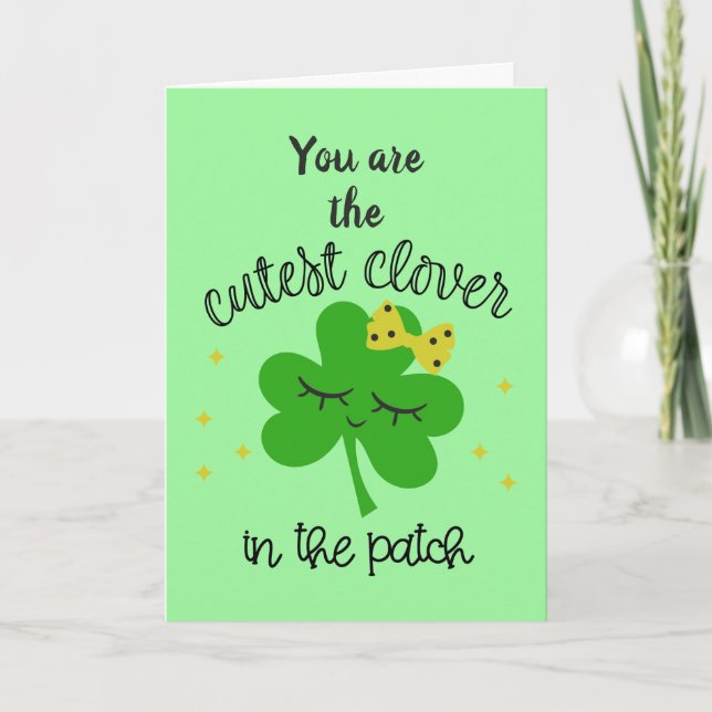 Tarjeta Festiva Lucky Four Leaf Clover Happy St Patricks Day (Anverso)