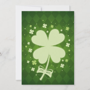 Tarjeta Festiva Lucky Green Diamond Four Leaf Ribbon Clover