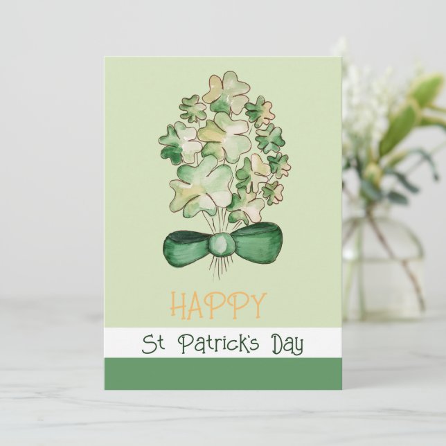Tarjeta Festiva Lucky Shamrock Clover Watercolor Art (Anverso de pie)