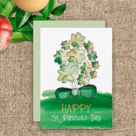 Tarjeta Festiva Lucky Shamrock Clover Watercolor Art