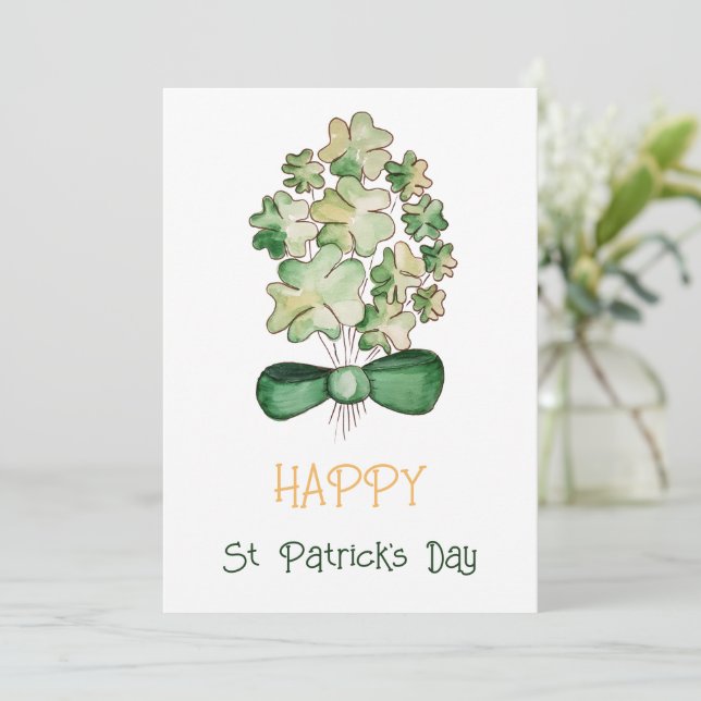 Tarjeta Festiva Lucky Shamrock Clover Watercolor Art (Anverso de pie)