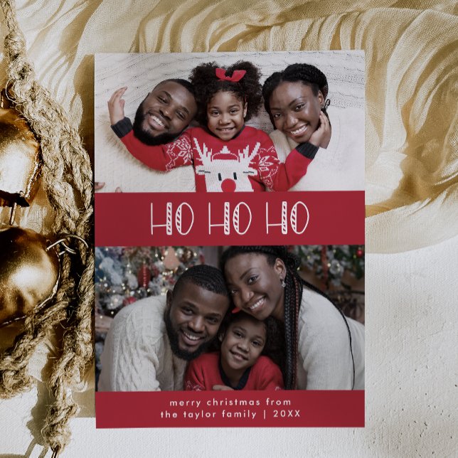 Tarjeta Festiva LUCY Dark Red Fun Family Ho Ho Ho Fotos Navidades (LUCY Dark Red Fun Family Ho Ho Ho Photo Christmas Holiday Card)