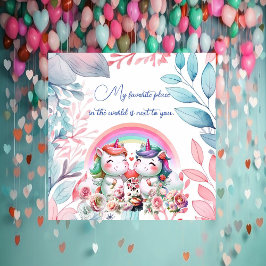 Tarjeta Festiva Lugar favorito San Valentín romántico unicornio