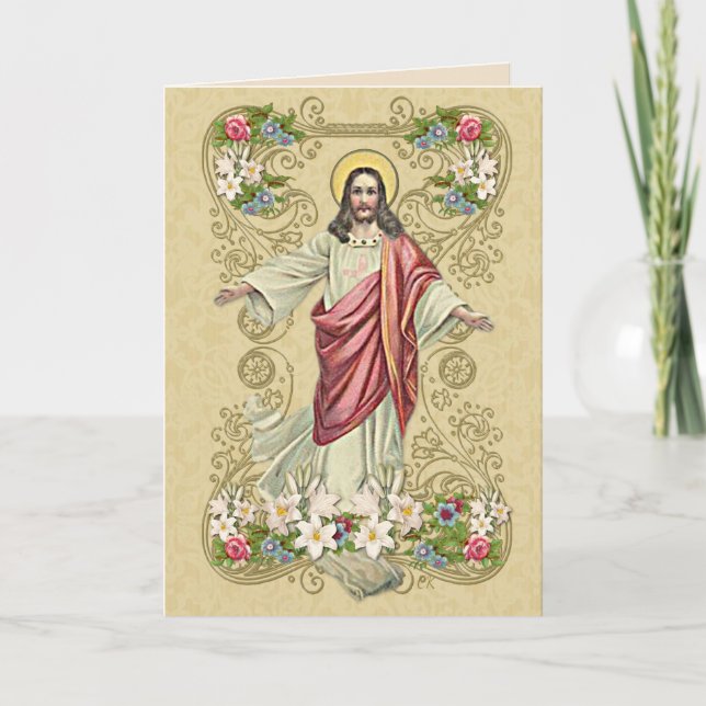 Tarjeta Festiva Lugar floral de la resurrección religiosa de Seman (Anverso)
