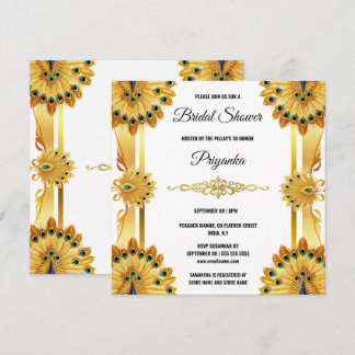 Tarjeta Festiva Lujosa pluma de pavo real ventilador oro blanco el