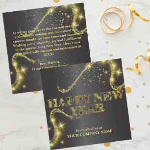 Tarjeta Festiva Lujoso Año Nuevo Sparkly Gold Black Corporate