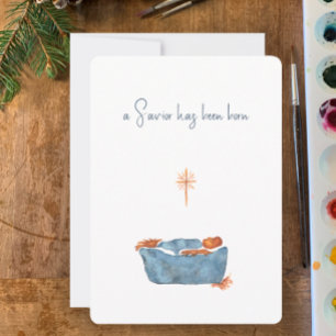 Tarjeta Festiva Luke 2:11 Navidades de Natividad de acuarela Minim