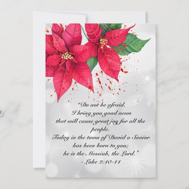 Tarjeta Festiva Luke 2 Hermosa acuarela Poinsettia Floral (Anverso)