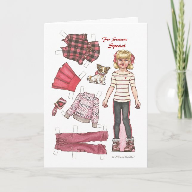 Tarjeta Festiva Lumberjack moda papel muñeca valentina (Anverso)