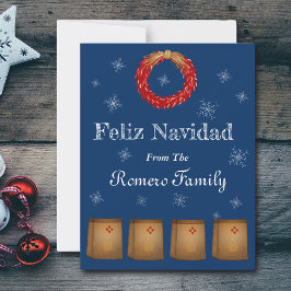 Tarjeta Festiva Luminarias Farolitos de Nuevo México Zia Chile Roj