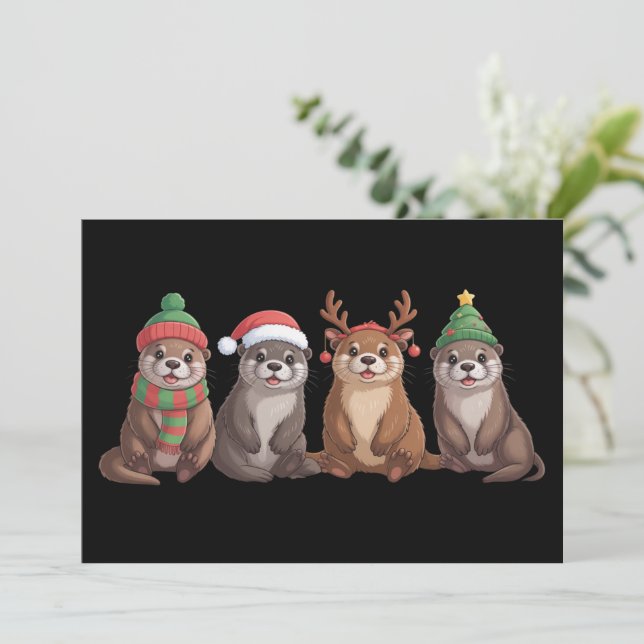 Tarjeta Festiva Luminosas Navideñas Divertidas de Nutria Adorable  (Anverso de pie)