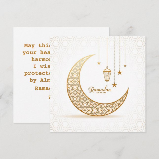 Tarjeta Festiva Luna Creciente de Oro personalizado Ramadan kareem (Anverso / Reverso)