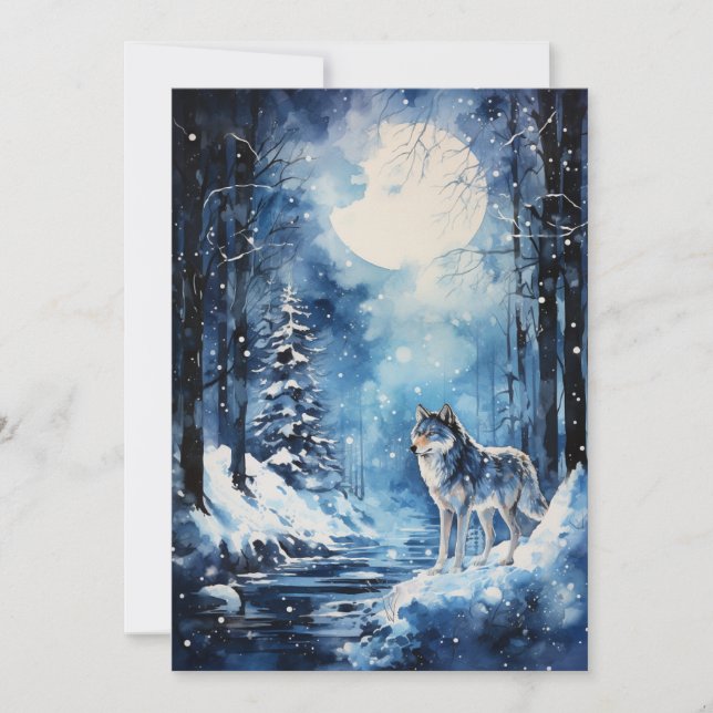 Tarjeta Festiva Luna de invierno del lobo (Anverso)