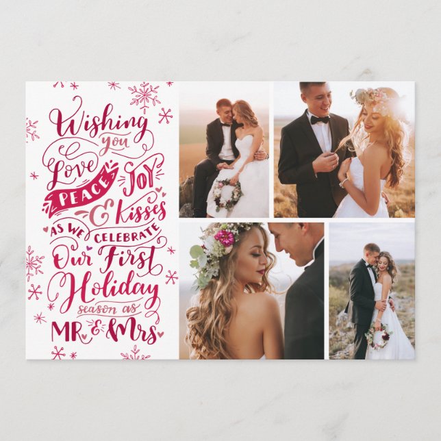 Tarjeta Festiva Luna de Miel Hand-Drawn | Rojo | 4 Fotos (Anverso)