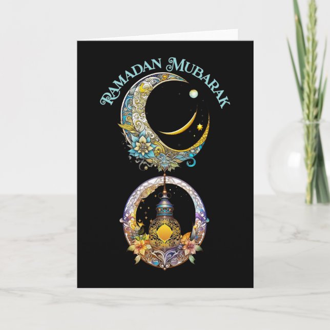 Tarjeta Festiva Luna de Ramadán y Lantern de Art Nouveau (Anverso)
