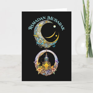 Tarjeta Festiva Luna de Ramadán y Lantern de Art Nouveau