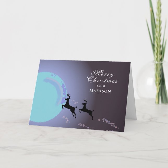 Tarjeta Festiva Luna de reno mágico con nombre de navidades (Anverso)