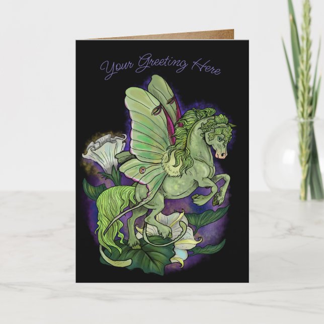 Tarjeta Festiva Luna Moth Fairy Horse Holiday Card (Anverso)
