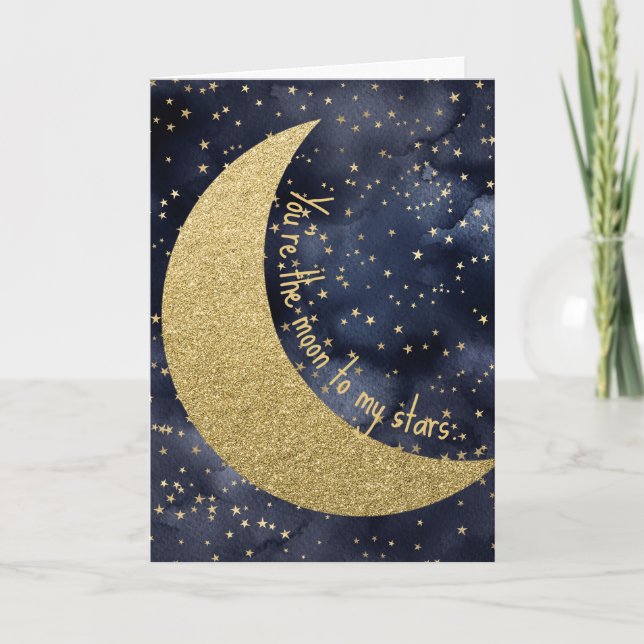 Tarjeta Festiva Luna y estrellas Amor romántico (Anverso)