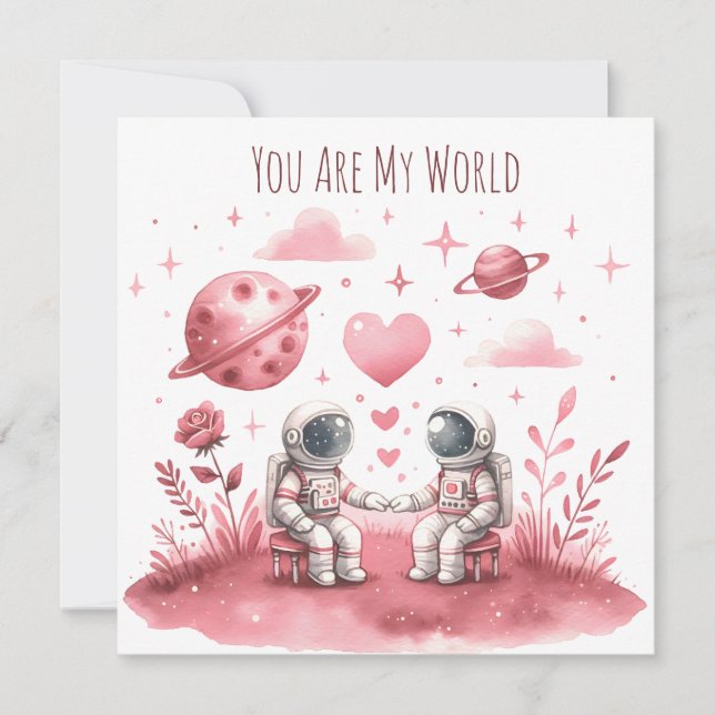 Tarjeta Festiva Lupercalia Astronaut Space Love Valentine (Anverso)