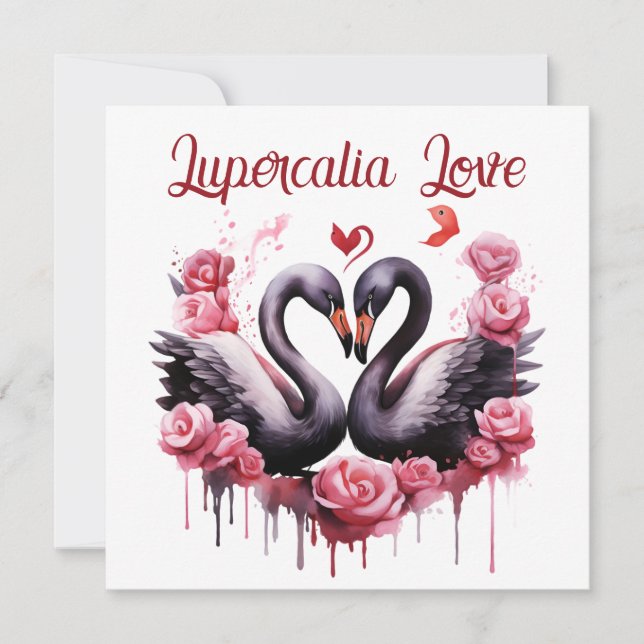 Tarjeta Festiva Lupercalia Love Swans & Roses Valentine's Day (Anverso)