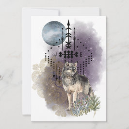 Tarjeta Festiva Lupercalia Wolf Moon Magick Flechas y Estrellas