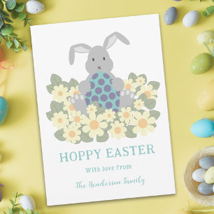 Tarjeta Festiva Lúpulo Personalizado de Pascua Conejito Lindo Flor
