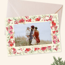 Tarjeta Festiva lush floral watercolor christmas botanical photo