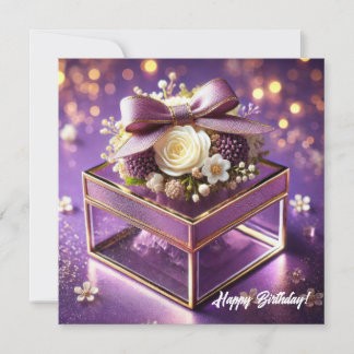 Tarjeta Festiva Lux vidrio púrpura regalo floral chicharrón dorado