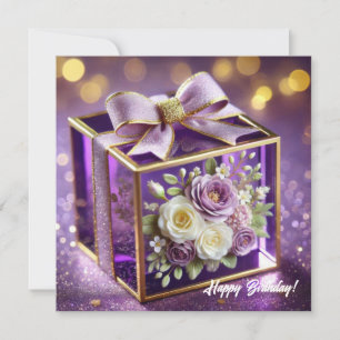 Tarjeta Festiva Lux vidrio púrpura regalo floral chicharrón dorado