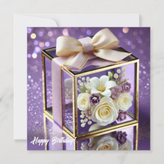 Tarjeta Festiva Lux vidrio púrpura regalo floral chicharrón dorado