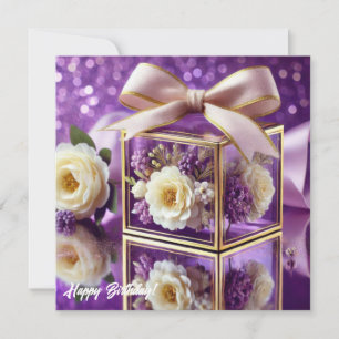 Tarjeta Festiva Lux vidrio púrpura regalo floral chicharrón dorado