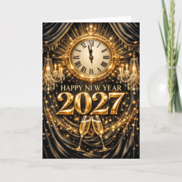 Tarjeta Festiva Luxurious Gold Black Elegant New Year 2027