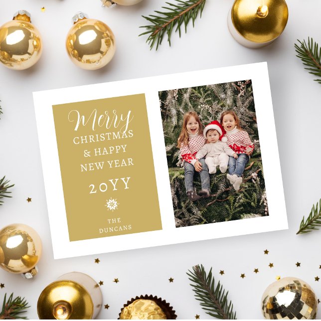 Tarjeta Festiva Luxurious Minimalist Christmas Gold Modern Photo (Luxurious Minimalist Christmas Faux Gold Modern Photo Holiday Card with Envelope.)