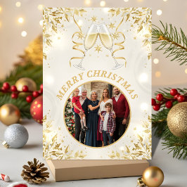 Tarjeta Festiva Luxury Champagne & Gold Family Christmas Photo